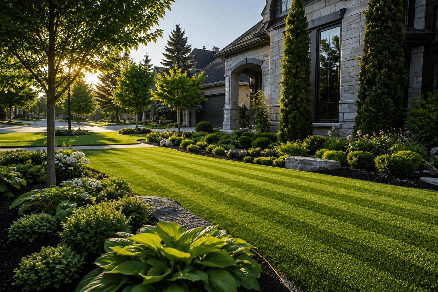 Freshly mowed residential lawn
